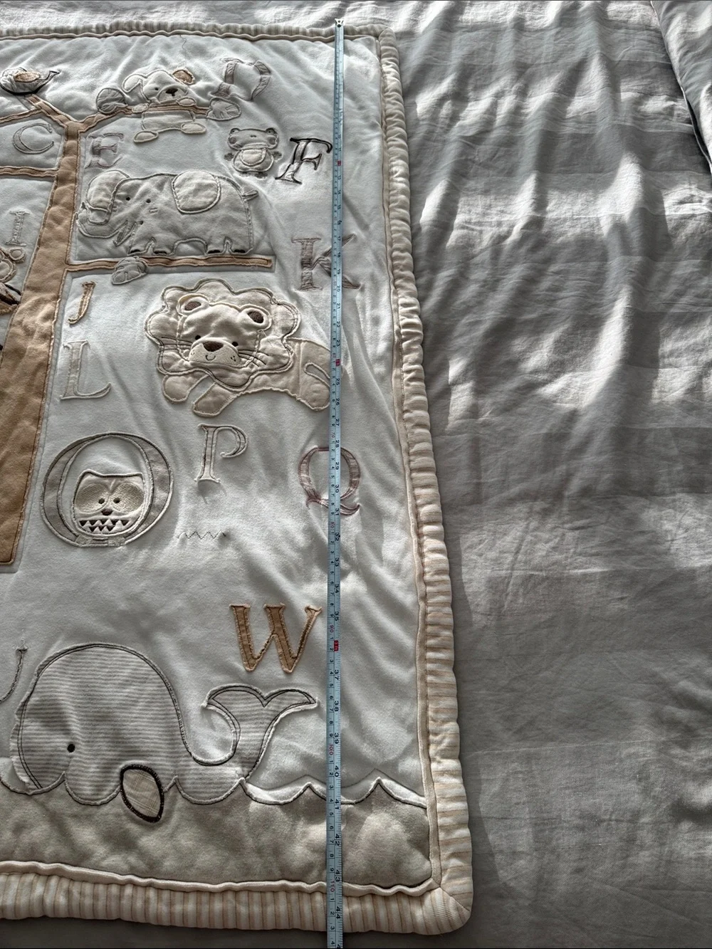 Embroidered Animal Alphabet Baby Blanket - Cream & Tan